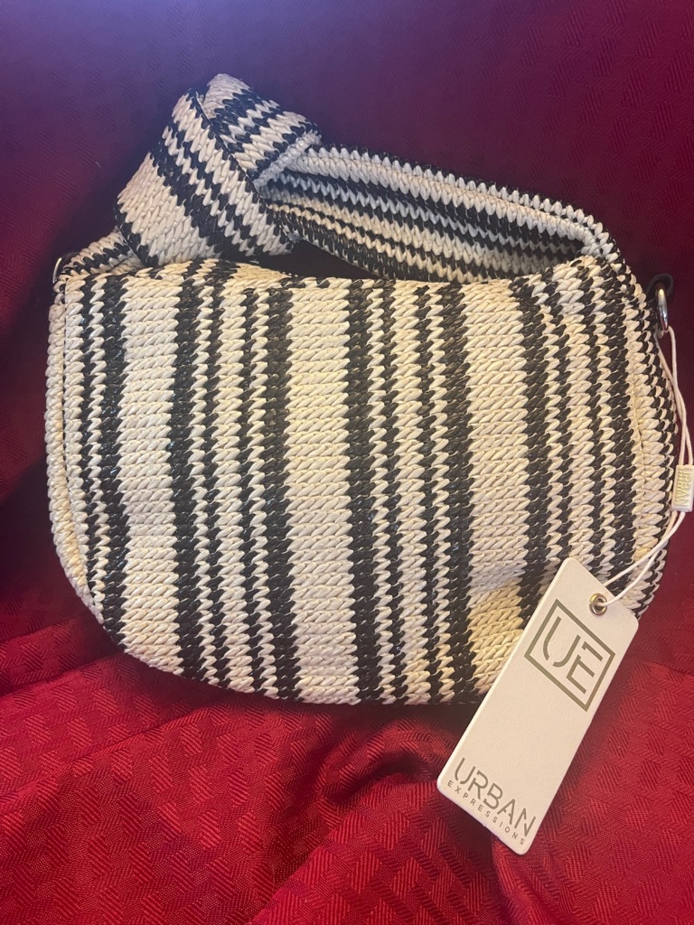 Urban Expressions Black and White Striped Woven Clutch Bag